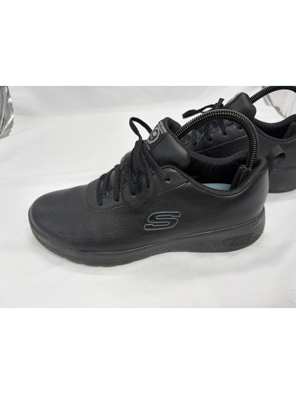 Skechers Work Relaxed Fit Slip Resistant Black Leather Sneakers Air Cooled Sz 9